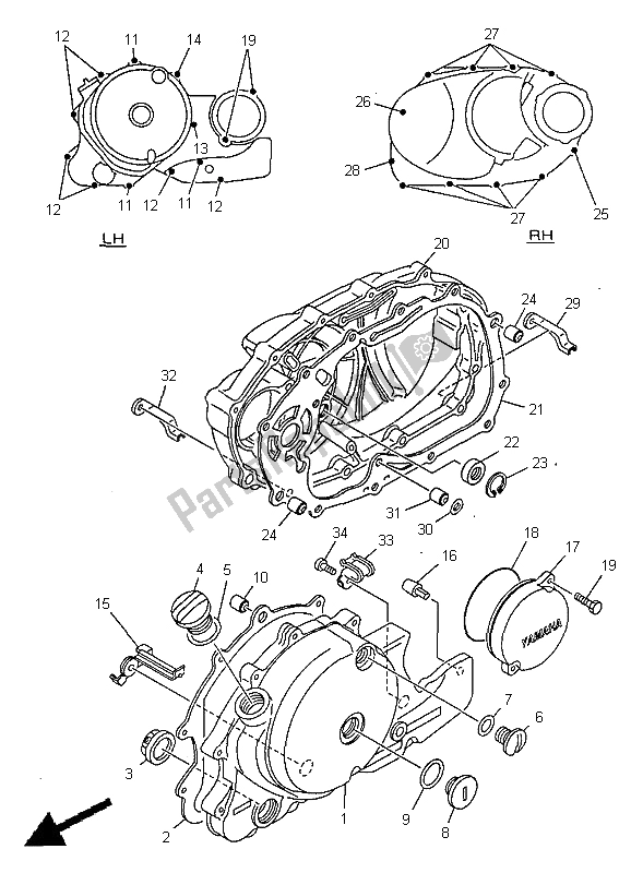 All parts for the Crankcase Cover 1 of the Yamaha XV 535 Virago 1998