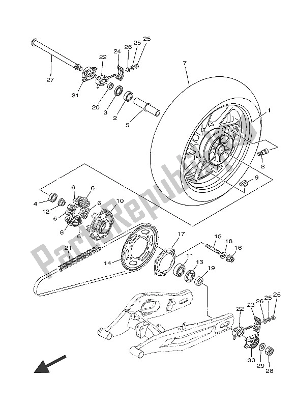 All parts for the Rear Wheel of the Yamaha MT-07 700 2016