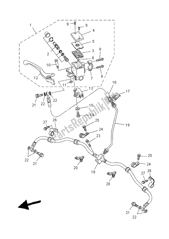 All parts for the Front Master Cylinder of the Yamaha YFM 550 Fwad 2014