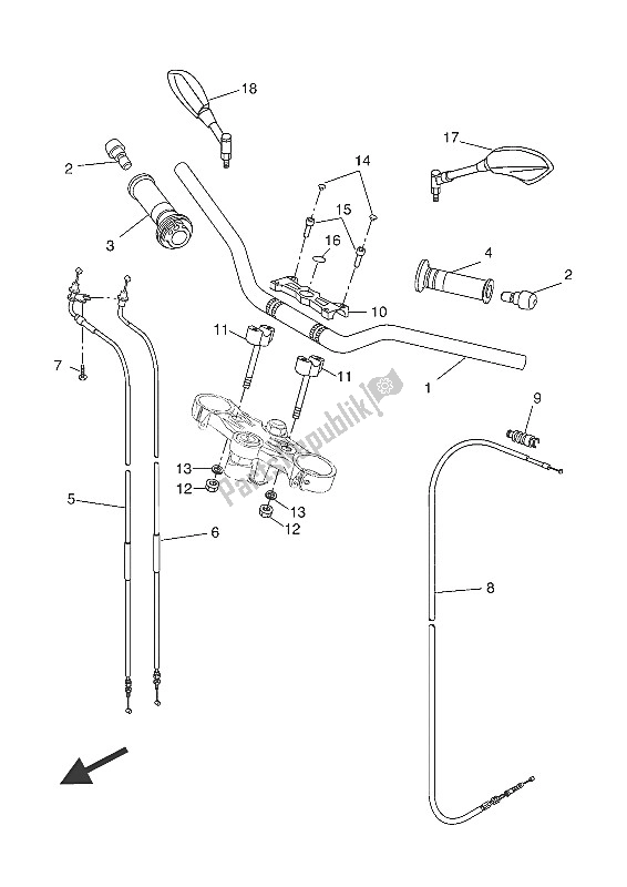 All parts for the Steering Handle & Cable of the Yamaha MT 125A 2016