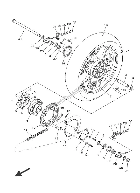 All parts for the Rear Wheel of the Yamaha MT 03A 660 2016