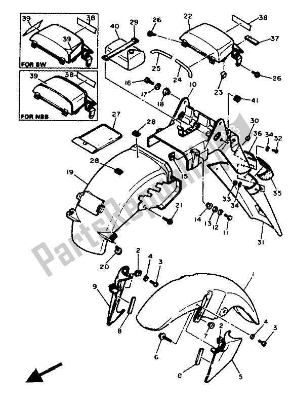 All parts for the Fender of the Yamaha FZR 1000 1991