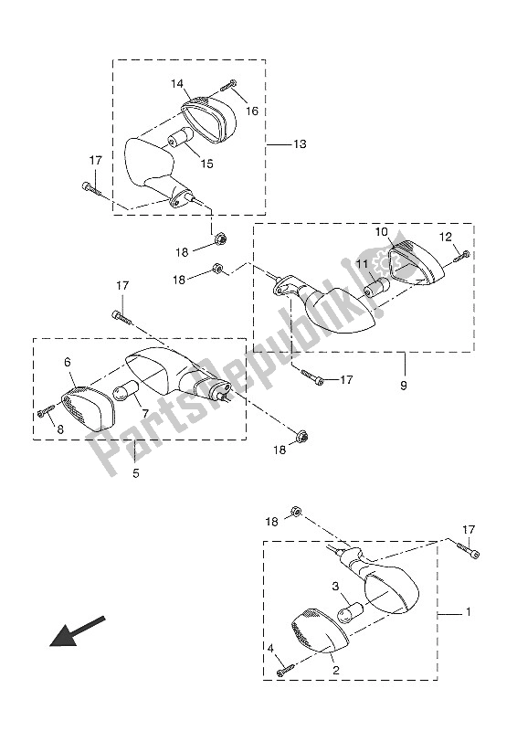 All parts for the Flasher Light of the Yamaha MT 125A 2016