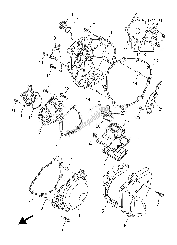 Alle onderdelen voor de Carterdeksel 1 van de Yamaha YZF R1 1000 2013