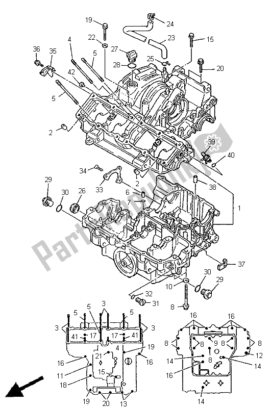 All parts for the Crankcase of the Yamaha YZF 1000R Thunderrace 1998