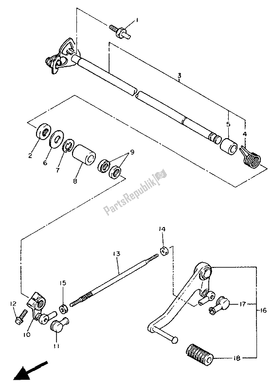 All parts for the Shift Shaft of the Yamaha FZR 1000 1991