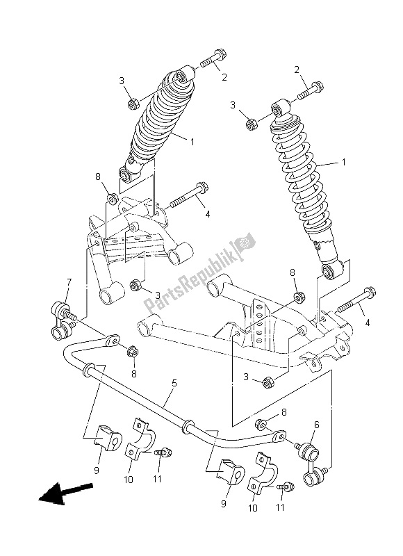 All parts for the Rear Suspension of the Yamaha YFM 450 Fwad IRS Grizzly 4X4 Yamaha Black 2014