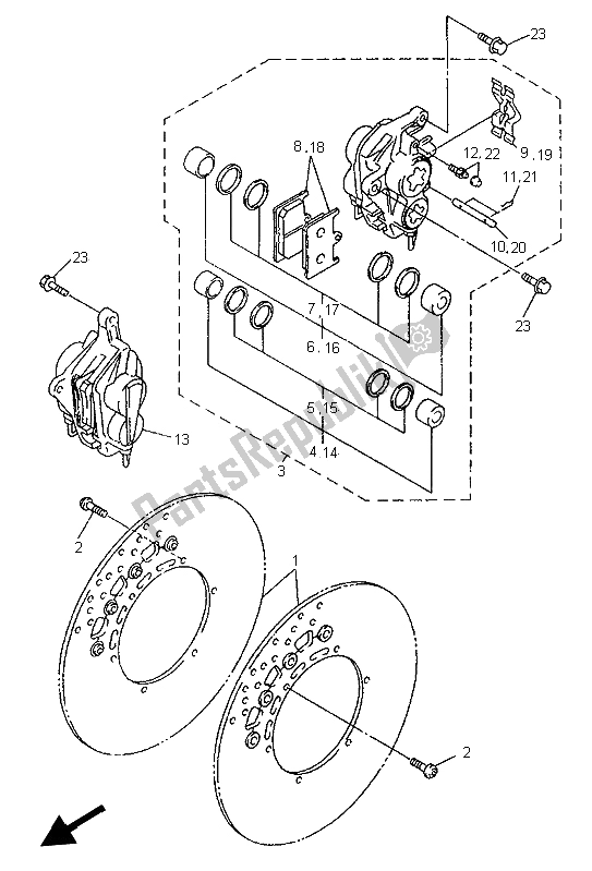 All parts for the Front Brake Caliper of the Yamaha YZF 1000R Thunderace 1997