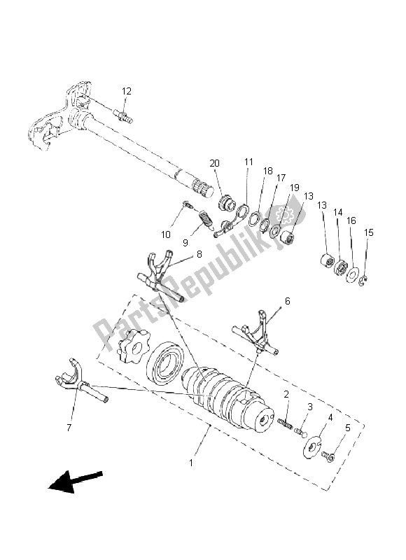 All parts for the Shift Cam & Fork of the Yamaha XT 660X 2011