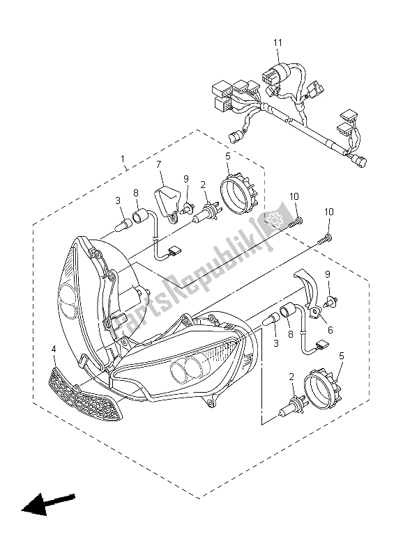 Alle onderdelen voor de Koplamp van de Yamaha YZF R6 600 2004