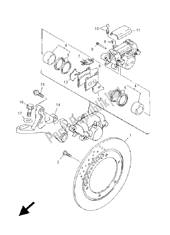 All parts for the Rear Brake Caliper of the Yamaha TDM 850 2001