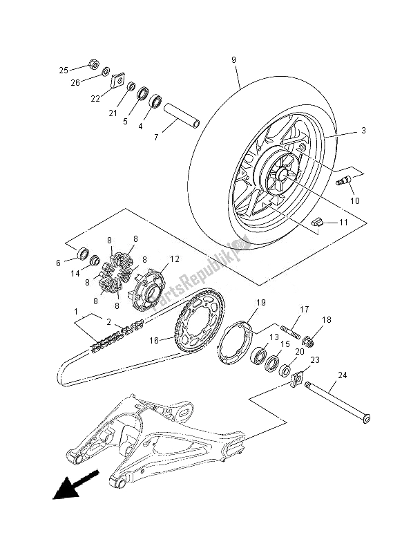 All parts for the Rear Wheel of the Yamaha MT 09 900 2014