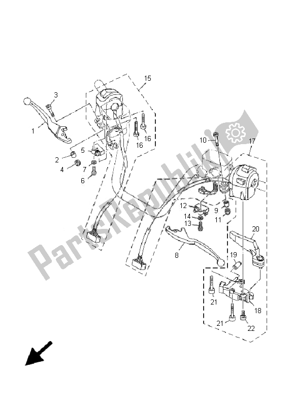 All parts for the Handle Switch & Lever of the Yamaha YP 400A Majesty 2007