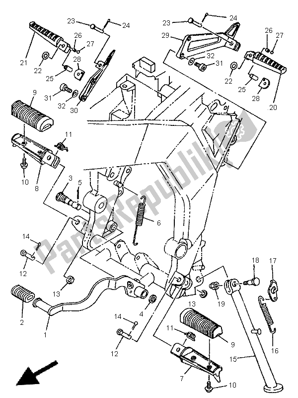 Todas as partes de Suporte E Apoio Para Os Pés do Yamaha TDR 125 1996