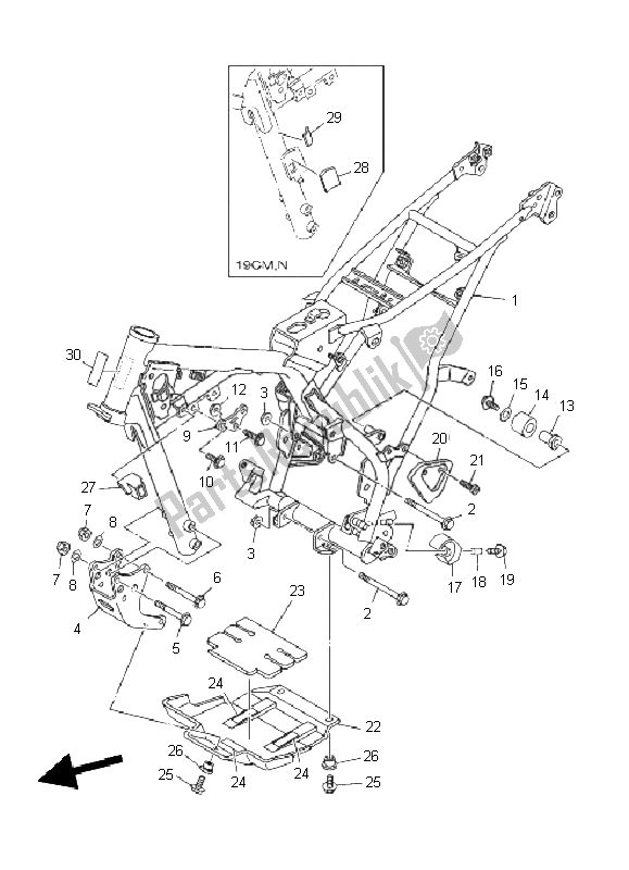 All parts for the Frame of the Yamaha TT R 125E SW LW 2011