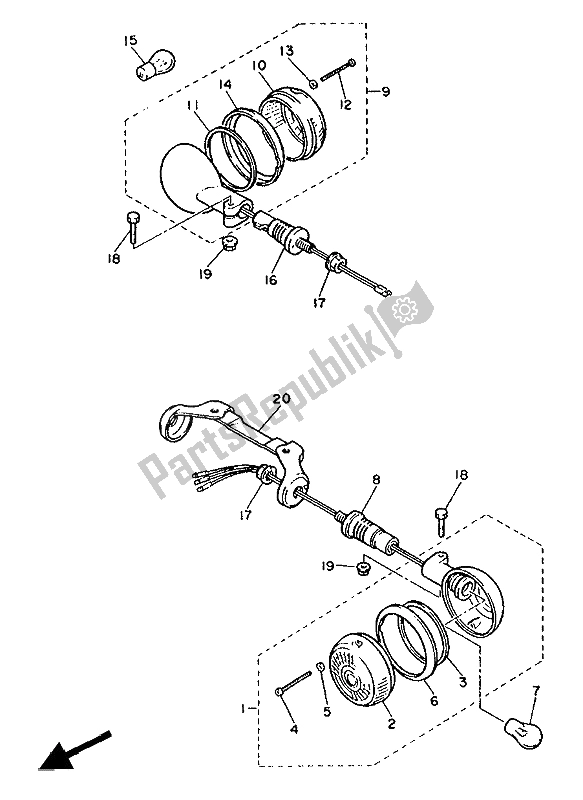 Tutte le parti per il Luce Lampeggiante del Yamaha XV 1000 SE Virago 1988