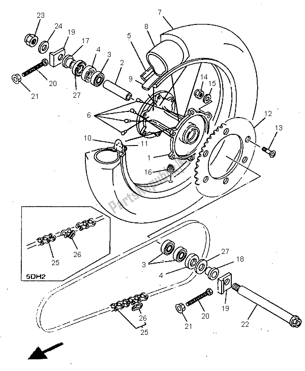 All parts for the Rear Wheel of the Yamaha YZ 125 1998