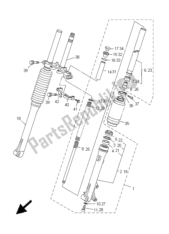 All parts for the Front Fork (lw) of the Yamaha TT R 125 SW LW 2005