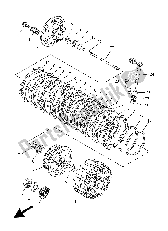 All parts for the Clutch of the Yamaha WR 250F 2014