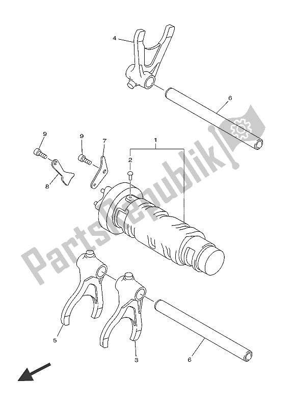All parts for the Shift Cam & Fork of the Yamaha AJS6 SAP 2016