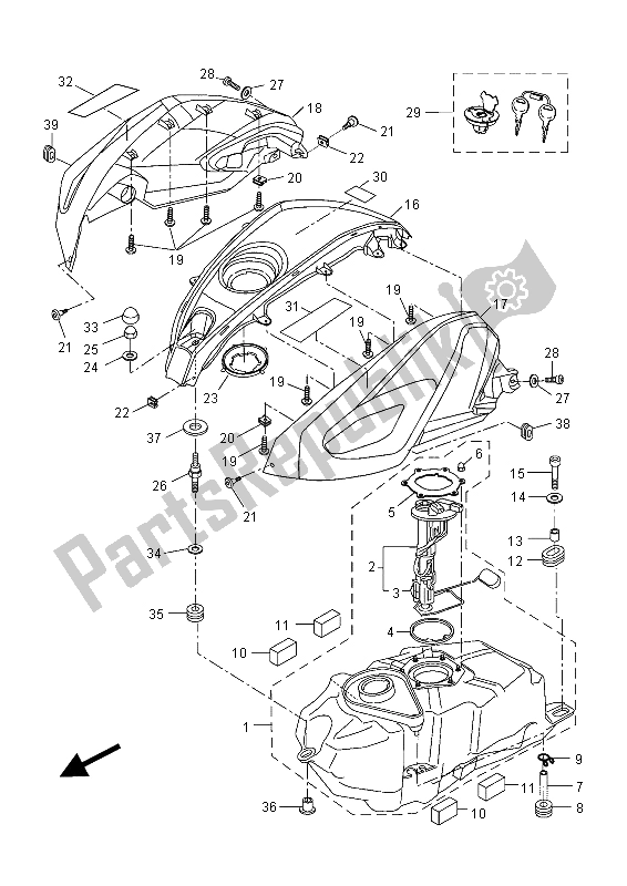 All parts for the Fuel Tank (mdrm3-mnm3) of the Yamaha MT 125A 2015