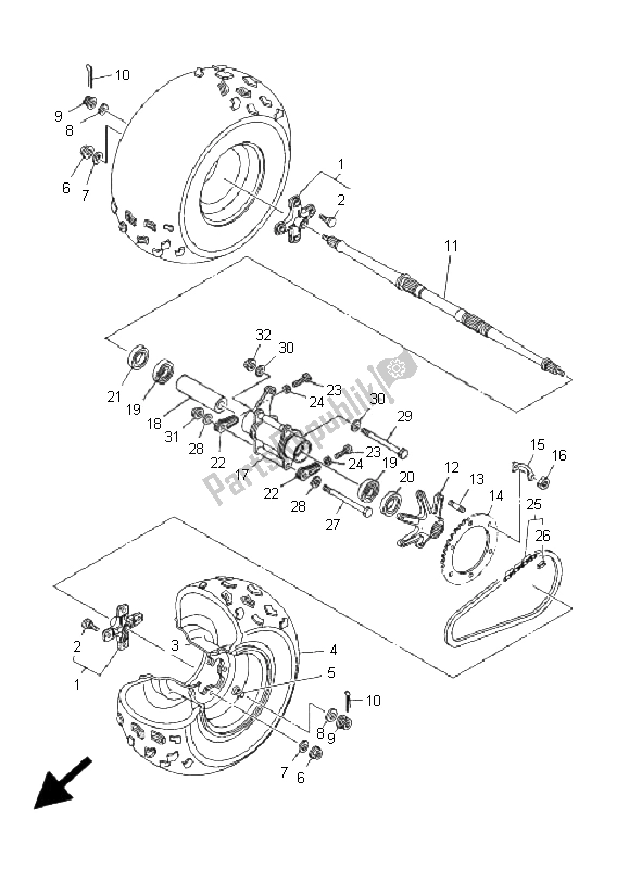 All parts for the Rear Wheel of the Yamaha YFZ 350 Banshee 2009