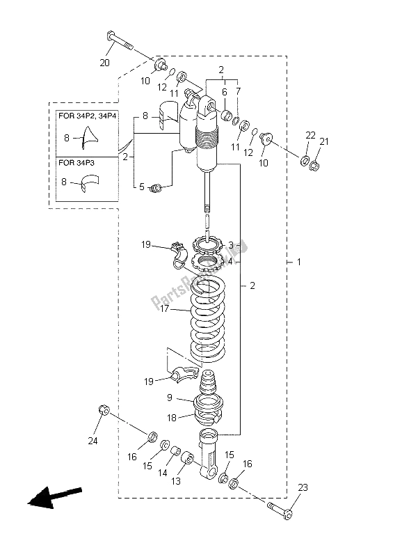 Toutes les pièces pour le Suspension Arrière du Yamaha YZ 450F 2009