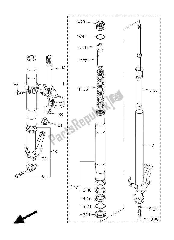 All parts for the Front Fork of the Yamaha FZ8 SA 800 2012