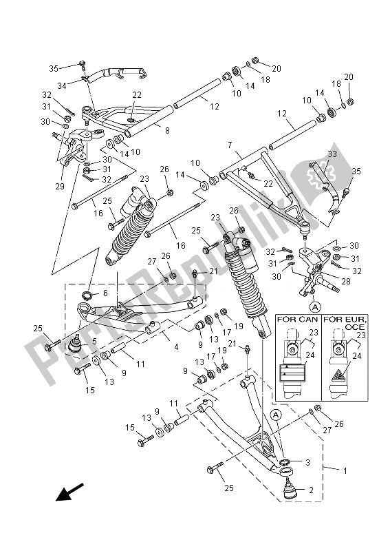 All parts for the Front Suspension & Wheel of the Yamaha YFM 700 Rsed 2013