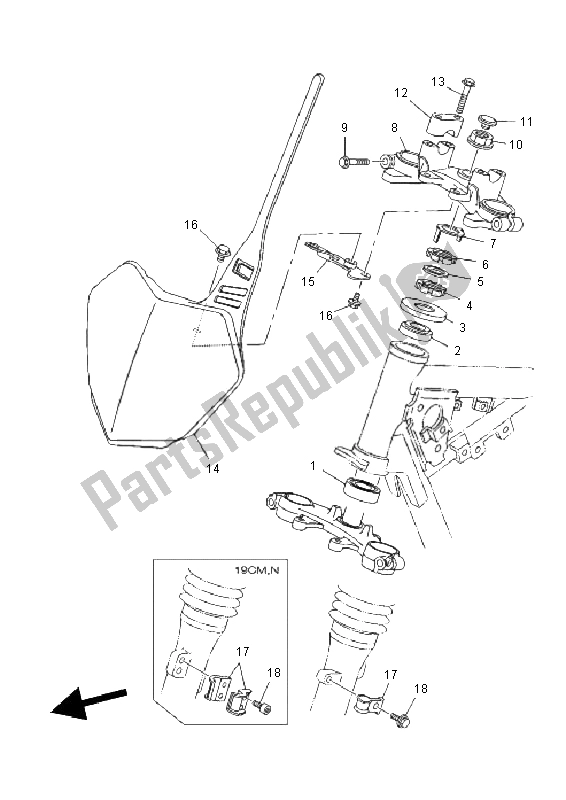 All parts for the Steering of the Yamaha TT R 125E SW LW 2011