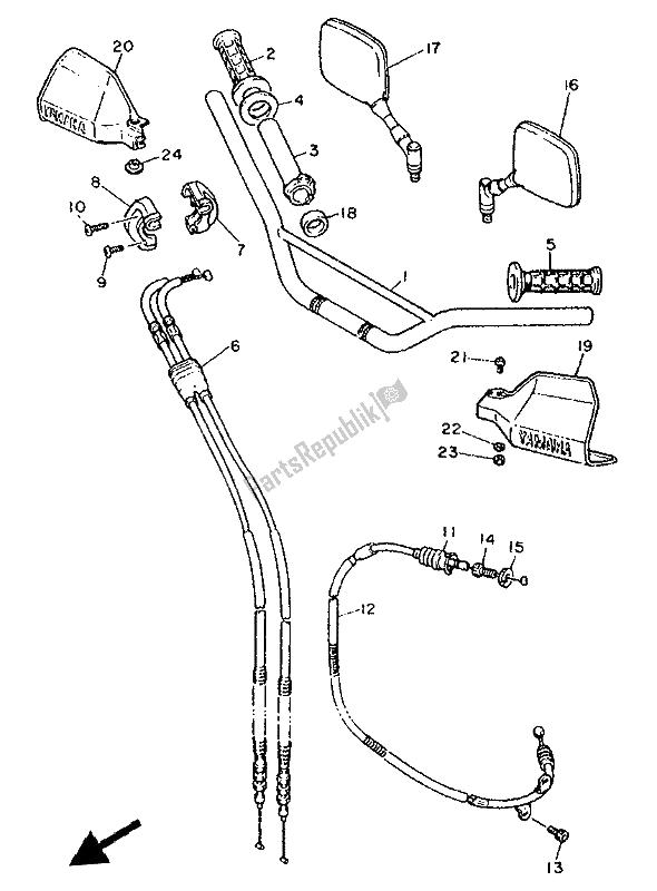 All parts for the Steering Handle & Cable of the Yamaha XT 600E 1993