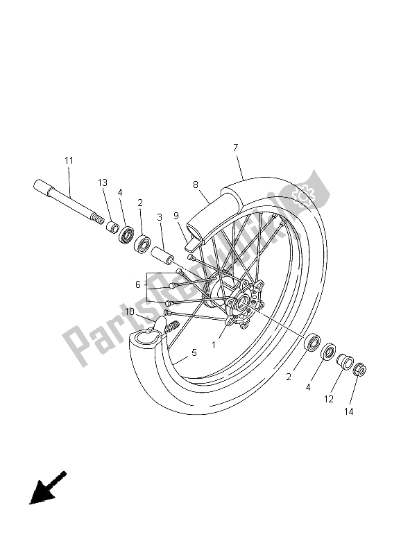 All parts for the Front Wheel of the Yamaha YZ 250 2005