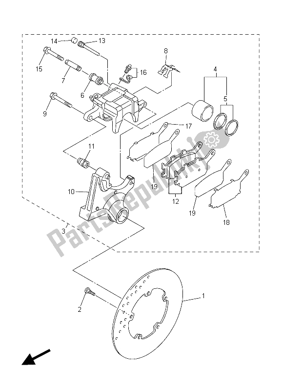 All parts for the Rear Brake Caliper of the Yamaha YZF R6 600 2015