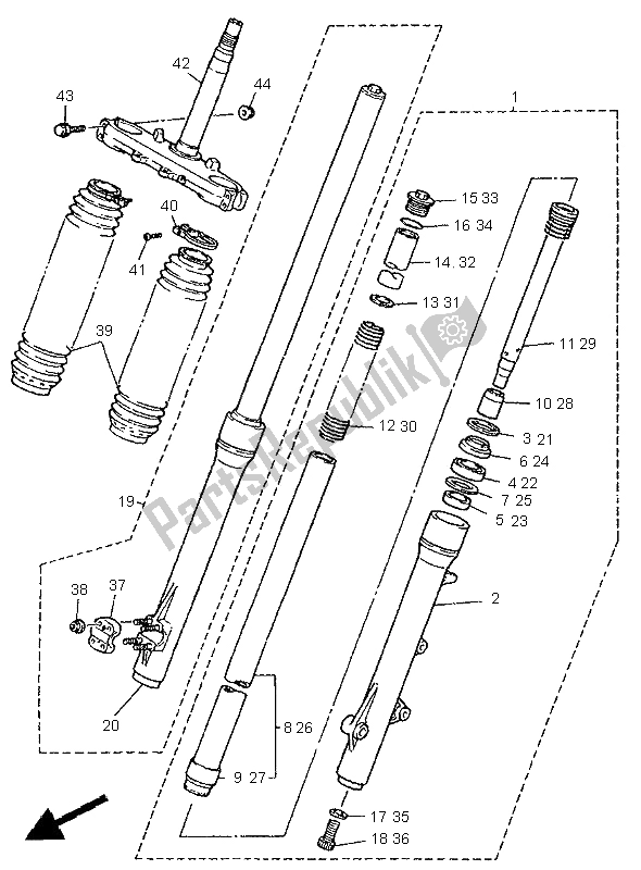 All parts for the Front Fork of the Yamaha XT 600E 1996