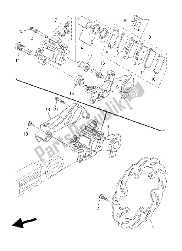 All parts for the Rear Brake Caliper of the Yamaha WR 250X 2011