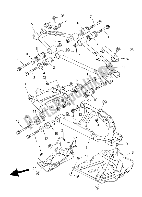 All parts for the Rear Arm of the Yamaha YFM 550 FWA Grizzly 4X4 2014