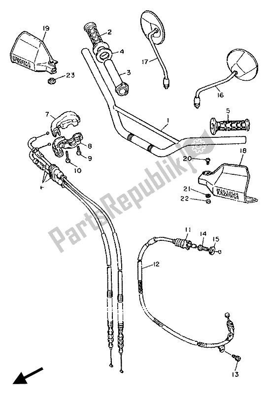 All parts for the Steering Handle & Cable of the Yamaha XT 600E 1990