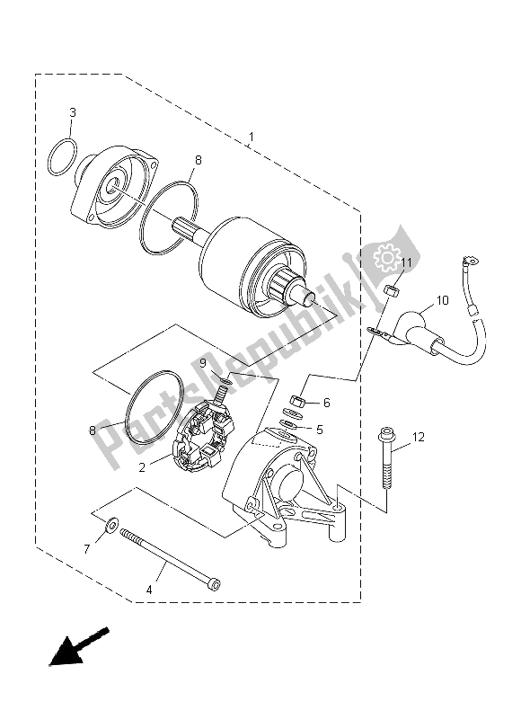 All parts for the Starting Motor of the Yamaha YZF R1 1000 2014