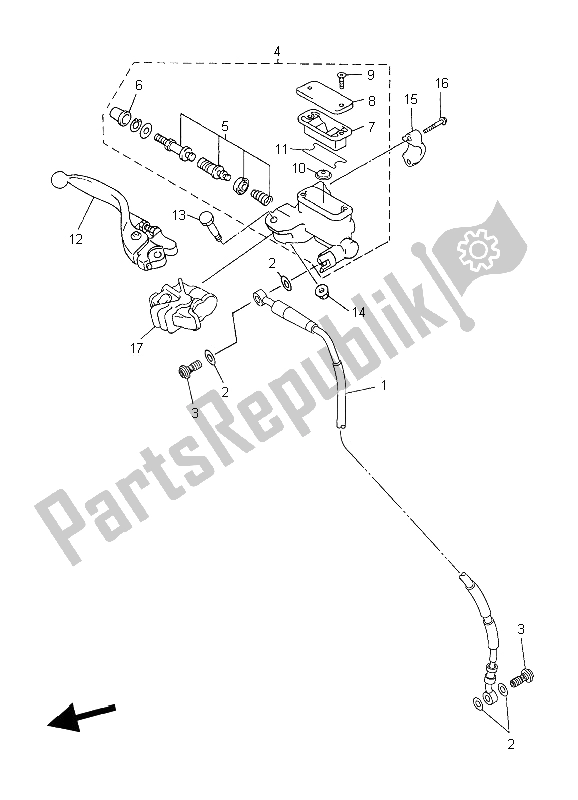 All parts for the Front Master Cylinder of the Yamaha YZ 450F 2006