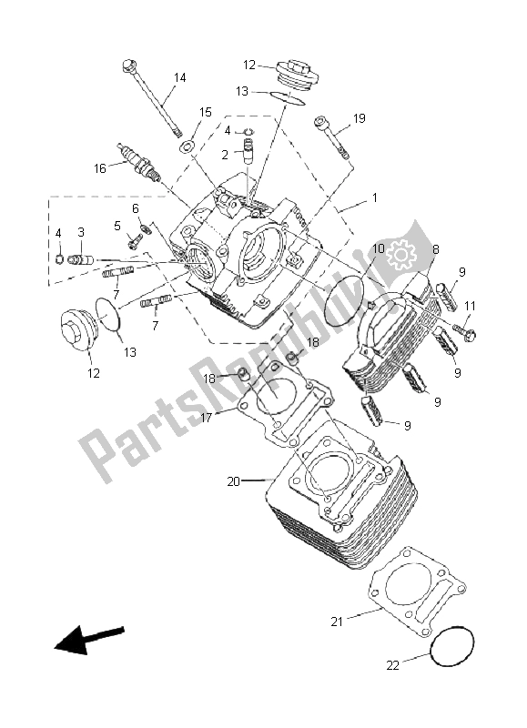 All parts for the Cylinder of the Yamaha TT R 125 SW LW 2008