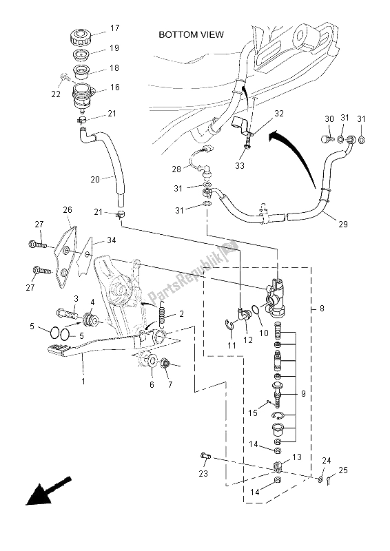 All parts for the Rear Master Cylinder of the Yamaha MT 03 660 2012