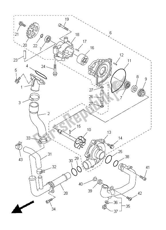 All parts for the Water Pump of the Yamaha FZ8 SA 800 2012