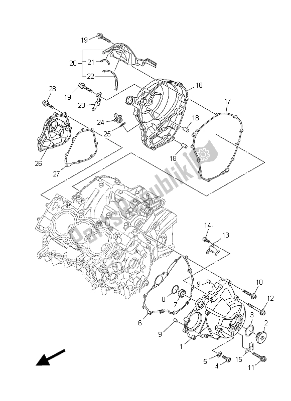 All parts for the Crankcase Cover 1 of the Yamaha MT 09 900 2015