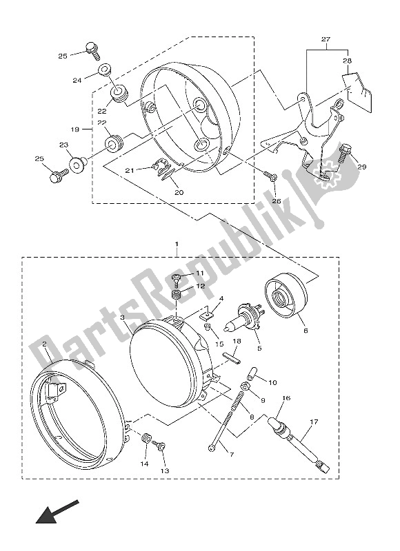 All parts for the Headlight of the Yamaha XVS 950 CU 2016