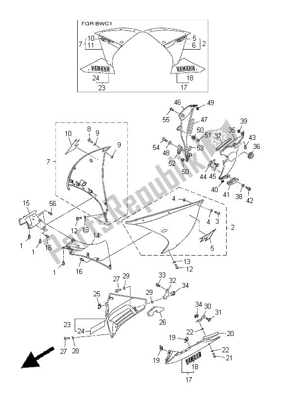 All parts for the Cowling 2 of the Yamaha YZF R1 1000 2014