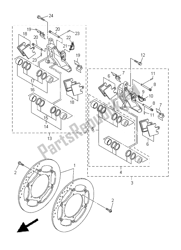 All parts for the Front Brake Caliper of the Yamaha FJR 1300 AE 2014