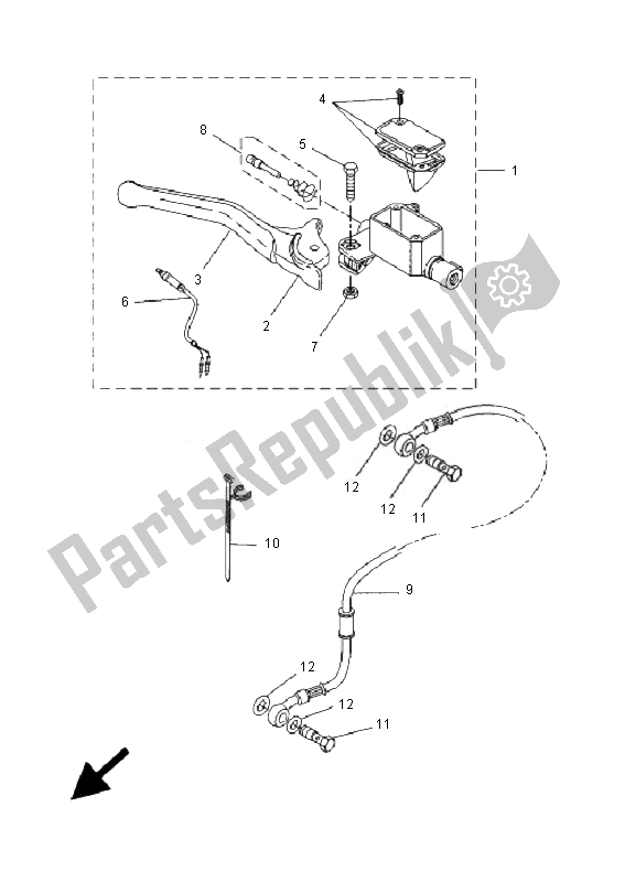 All parts for the Front Master Cylinder of the Yamaha YQ 50R Aerox 2007