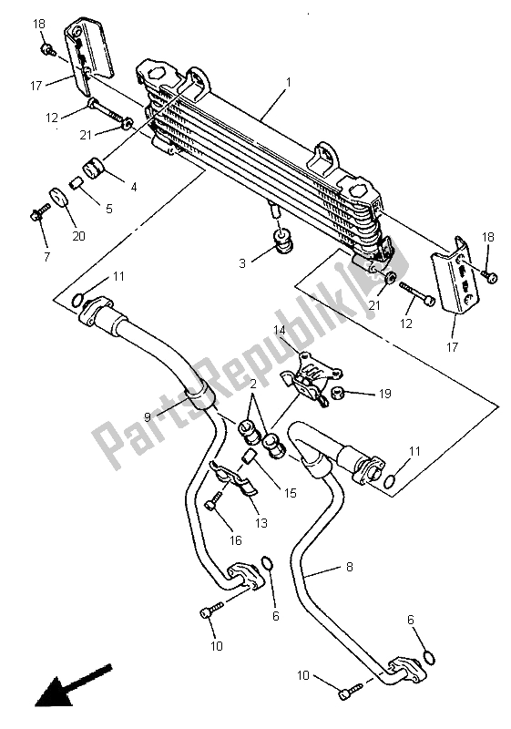 All parts for the Oil Cooler of the Yamaha XJR 1200 SP 1998