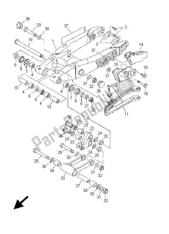 Toutes les pièces pour le Bras Arrière du Yamaha YZ 125 2001