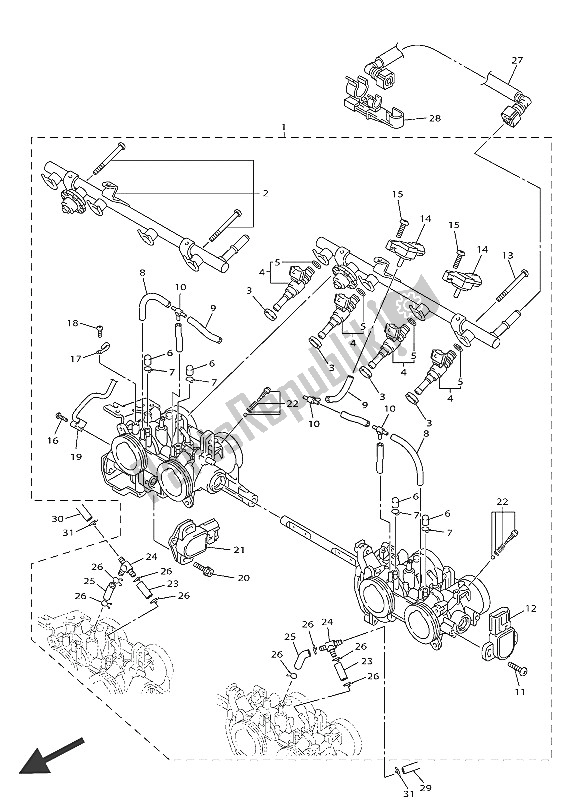 All parts for the Intake 2 of the Yamaha FJR 1300A 2016